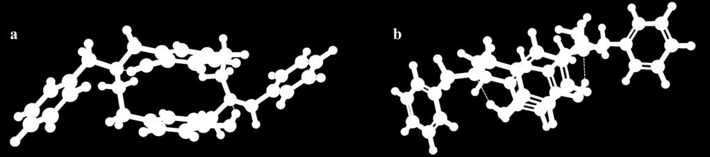 Estructura optimizada del azaciclofano (Firefly, B3LYP/6-31G(d,p)): (a) vista frontal, (b) vista superior La estructura optimizada del