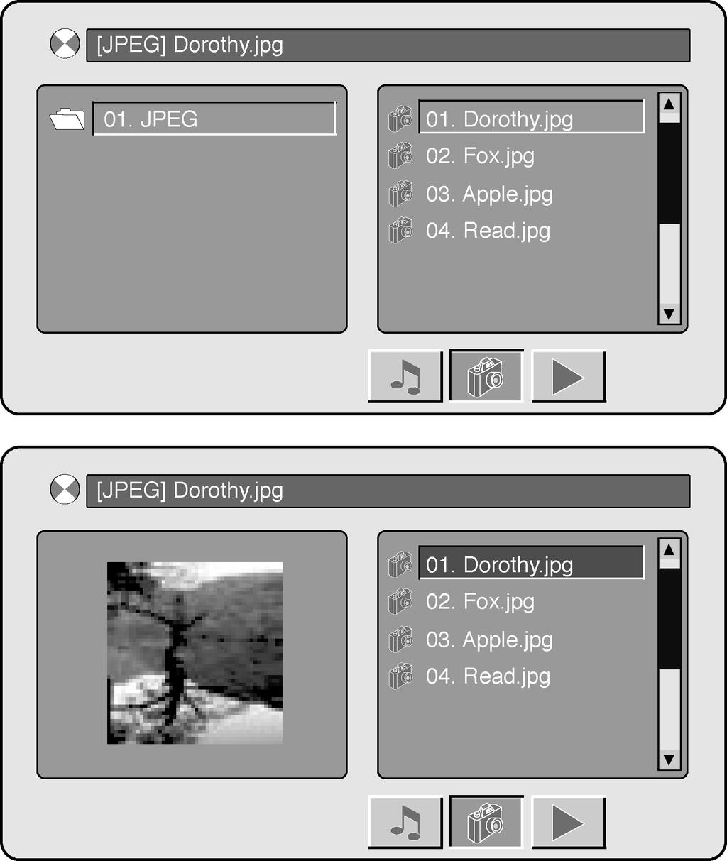 Ovládanie DVD prehrávača Pri prezeraní obrázkov DVD prehrávač prehráva obrazové (JPEG) súbory.
