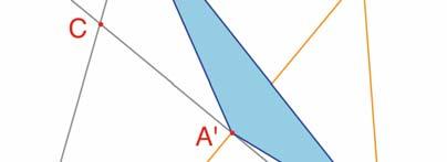 OBSAH = 12,19 cm Obrázok 1.1 - Pedálny trojuholník pre M a jeho obsah. Budeme uvažovať, ako sa mení obsah A'B'C' v závislosti od polohy bodu M. Máme niekoľko možných stratégií.