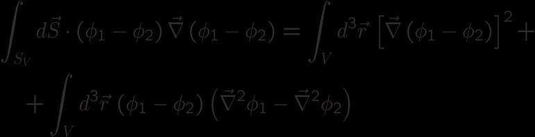 Έστω φ 1, φ 2 δύο λύσεις της εξίσωσης του Poisson ( με την ίδια κατανομή φορτίων και συνοριακές συνθήκες), εφαρμόζοντας τα παραπάνω για ϕ= φ 1 - φ 2 παίρνουμε (*) όπου ο τελευταίος όρος