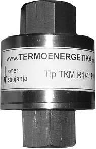 Termostatički odvajači kondenzata Tip TKM PN16 i PN25 Odvajač tip TKM proizvodimo za nazivne pritiske PN16 i PN 25. Priključak je navojni R1/4" ili R 1/2".