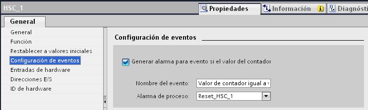 No apartado Configuración de eventos configuramos os eventos asociados a contadores rápidos.