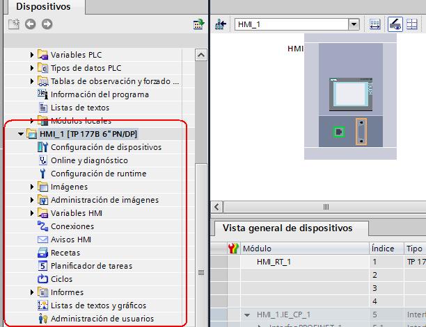 No proxecto de TIA Portal engadimos un novo dispositivo de tipo HMI e localizamos o modelo de pantalla.