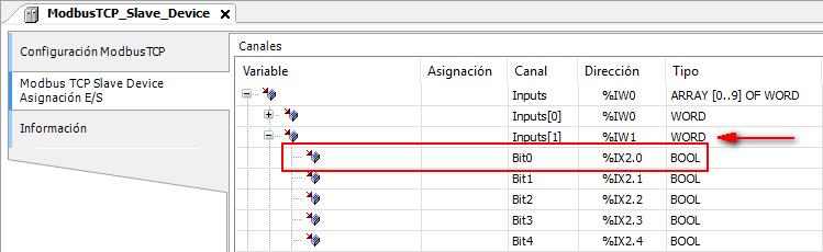 Tamén temos que acostumarnos a diferenciar entre o formato palabra (IW0) e formato bit (IX0.0). Se abrimos unha calquera das palabras da táboa anterior, entenderemos o que se está a dicir.