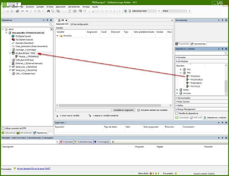 Como imos traballar con virtualmaktcp e podemos simular entradas e saídas analóxicas, engadirémoslle un módulo. En concreto un TM3AM6/G.