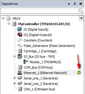 Para eso engadimos un módulo Modbus TCP Slave Device debaixo de Ethernet_1.