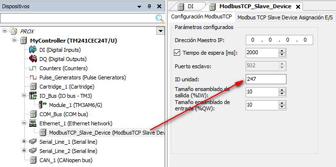 Na segunda pestaña atópase o direccionamento de entradas/saídas do módulo Modbus. A nós só nos interesan as entradas, porque para as saídas empregaremos as que veñen integradas na CPU.