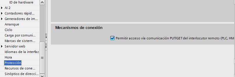 na propiedade Protección do PLC. 7.