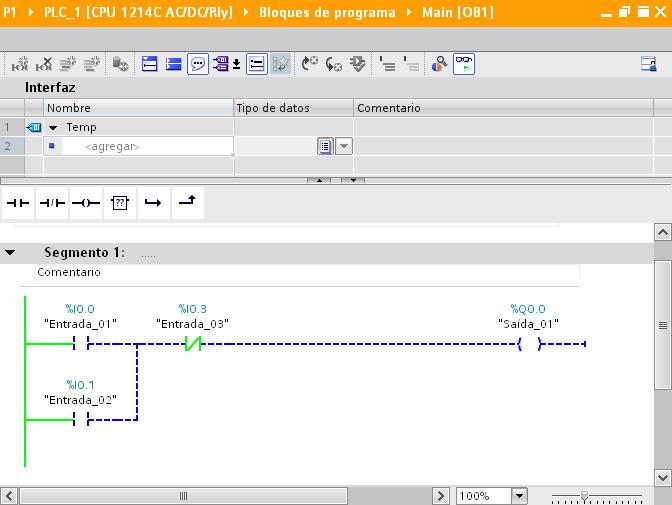 O aspecto da ventana de programa cambia, para indicar as distintas partes cos niveis lóxicos correspondentes. Outra maneira de visualizar variables consiste en crear unha táboa de observación.