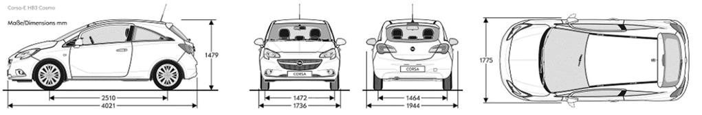 Τεχνικά Χαρακτηριστικά Opel Corsa 5 Van Όλες οι διαστάσεις σε mm 6 Διαστάσεις & Βάρη Διαστάσεις οχήµατος σε mm Μήκος Πλάτος συµπ.