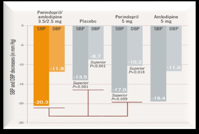 SBP and DBP decreases (mmhg) at 4 weeks for