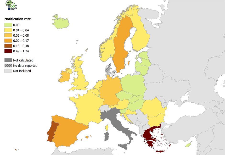 Επιδημιολογικά στοιχεία - Ευρώπη Reported confirmed brucellosis cases (rate per 100.