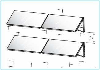 Na širinu baterije kolektora (mera A, slika 77/1) treba na levoj i na desnoj strani dodati najmanje po 0,5 m za voñenje cevovoda. Rastojanje niza kolektora od ivice fasade mora iznositi najmanje 1 m.