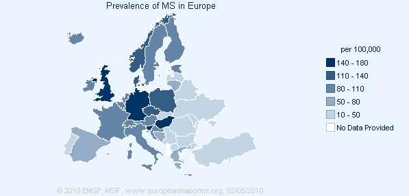 , Δανία 18/ 1., Γερμανία 6-1/ 1., Γαλλία 6-1/ 1., Ισπανία 8-1/ 1., Ελλάδα 8-1/ 1., Ιταλία 9-1/ 1., Σουηδία 13-16/ 1., Νορβηγία 12-14/ 1. και στα μεσογειακά νησιά Σαρδηνία> 1/ 1.