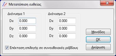 2. Εργαλείο μετατόπισης ευθείας Στην έκδοση INSTANT 2017 έχει υλοποιηθεί ένα νέο προηγμένο εργαλείο επεξεργασίας γεωμετρίας της κατασκευής που παρέχει την δυνατότητα μετατόπισης συνευθειακών ράβδων