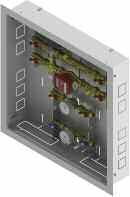 Consumption metering module «VARIO» for heating/cooling and domestic water systems supplied in metallic box with opposite inlets/outlets. ΚΩΔ.