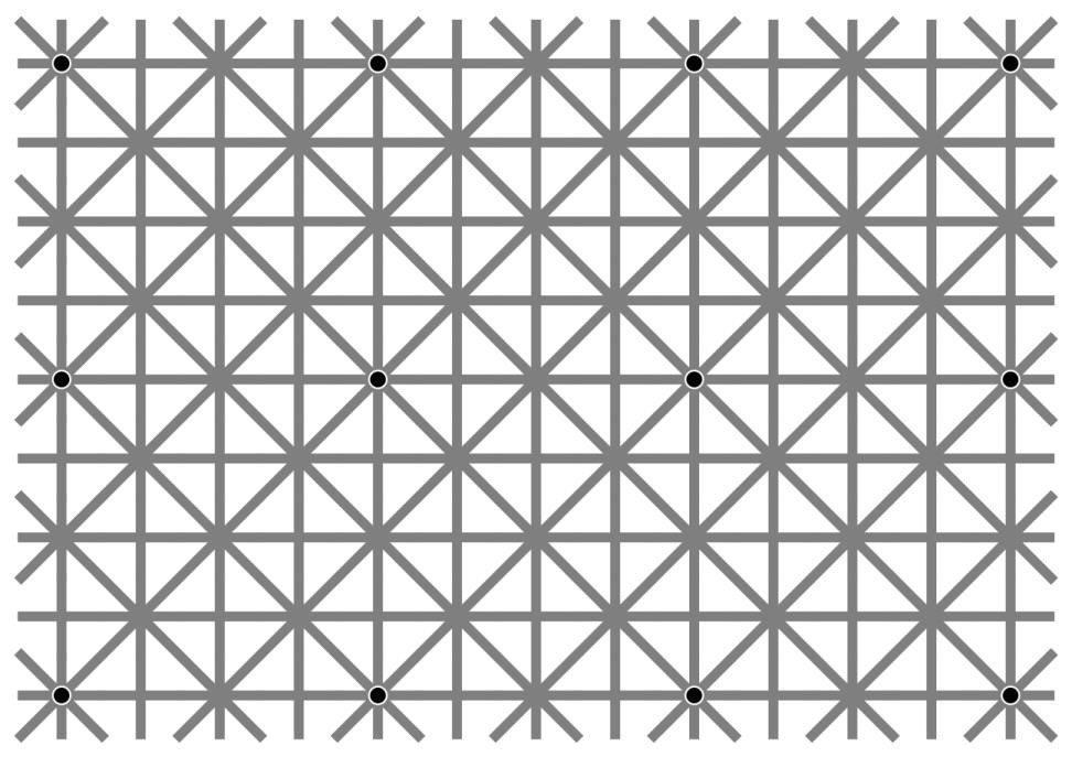 53 Η ψευδαίσθηση της εξαφάνισης του Νίνιο Η εικόνα, που ονομάζεται «η ψευδαίσθηση της εξαφάνισης του Νίνιο», περιέχει 12 μαύρες κουκίδες διάσπαρτες σε ένα μοτίβο από