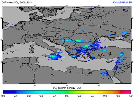 The map also shows emissions of sulphur dioxide over Sicily, Italy, which was down to volcanic eruptions from Mount Etna. (Concentrations below 0.1 DU are not plotted). [Πηγή: www.esa.