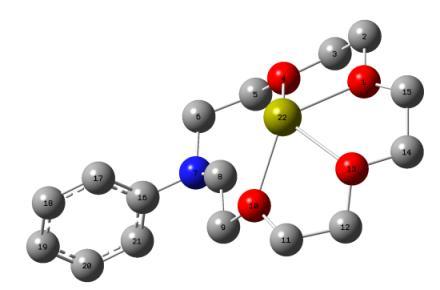 6-311G بهینه سازی شده است. همان طور که در این ساختار دیده می شود اتم نیتروژن و دو تا از اتمهای اکسیژن باالی صفحه اصلی مولکول و دو اتم اکسیژن دیگر در پایین صفحه اصلی مولکول قرار گرفتهاند. شکل 1.