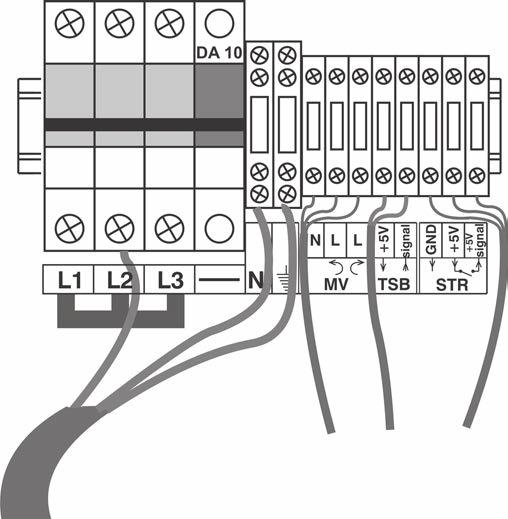 Slika 9: Povezivanje električnog napajanja NAPOMENA: Na shemi je prikazano povezivanje sobnog termostata MIKOTERM EST 113 R5 Montažna shema povezivanja kotla na trofazno električno napajanje Shema