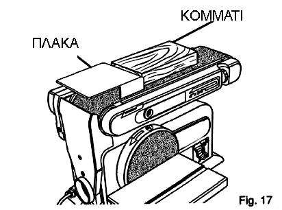 ΛΕΙΑΝΣΗ ΕΠΙΦΑΝΕΙΑΣ ΣΤΗΝ ΤΑΙΝΙΑ (Fig.17) Στηρίξτε καλά το κομμάτι που θα λειάνετε. Προσέξτε να κρατάτε τα δάχτυλά σας μακριά από τη ζώνη λείανσης.