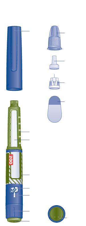 Tresiba προγεμισμένη συσκευή τύπου πένας και βελόνα (παράδειγμα) (FlexTouch) Καπάκι πένας Εξωτερικό κάλυμμα βελόνας Εσωτερικό κάλυμμα βελόνας Βελόνα Προστατευ τικό χαρτί