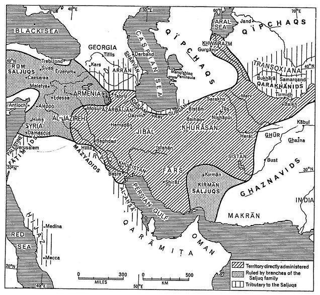 Χάρτης 2: Η αυτοκρατορία των Μεγάλων Σελτζούκων, κατά το έτος θανάτου