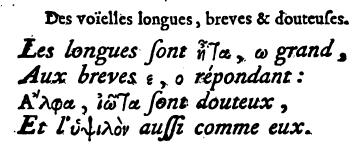 Pierre Nicole (1625-1695), Nouvelle méthode pour apprendre facilement la langue grecque Classement des consonnes Un «point d articulation» est un endroit de la bouche où passe l air, produisant un