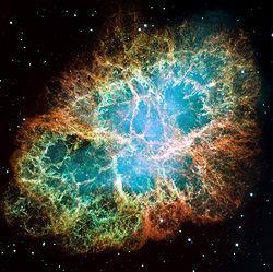 Obr. 9 - Krabia hmlovina predstavuje pozostatky supernovy z roku 1054 (SN 1054).