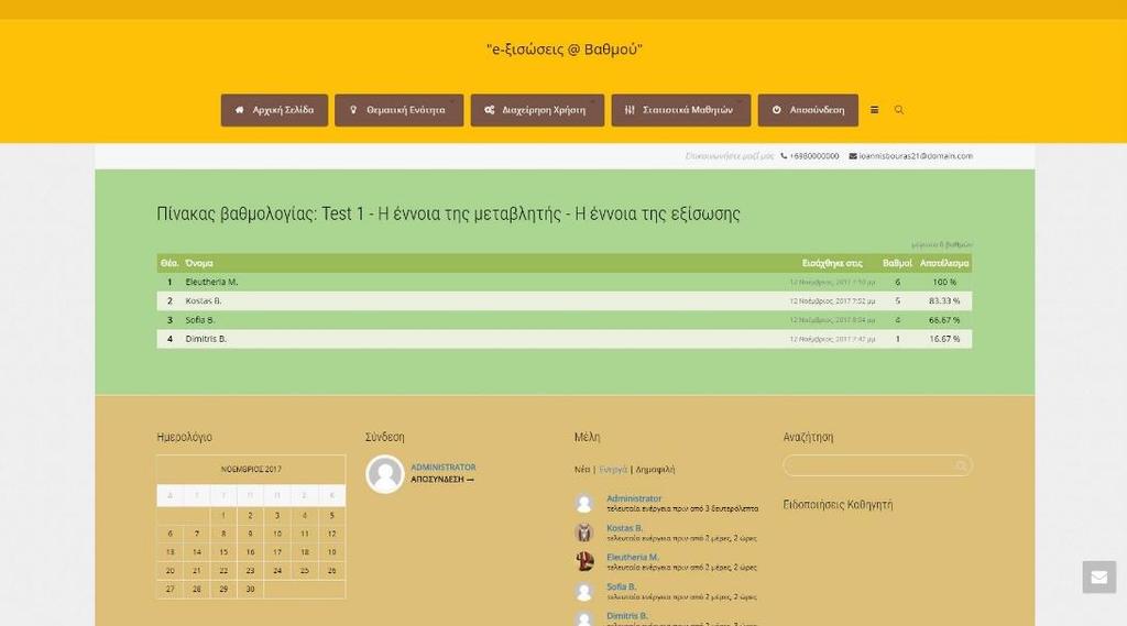 Ο διαχειριστής έχει πρόσβαση στον πίνακα βαθμολογίας κάθε μαθητή, ταξινομημένο ως προς την επίδοση τους κατά