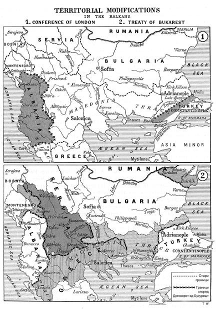 ПО ВОЈНАТА Карти 2 и 3: Територијалните модификации на Балканот.