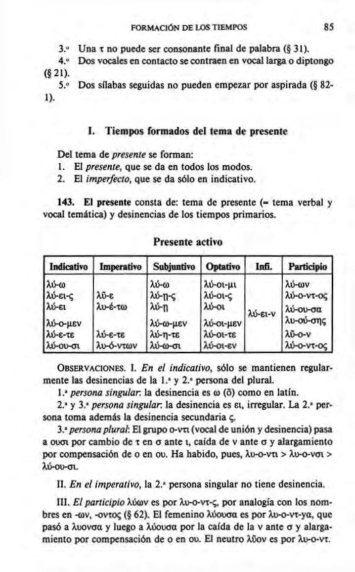 FORMACIÓN DE LOS TIEMPOS SS ( 31). palabra Una T no puede ser consonante final de 3. Dos vocales en contacio se contraen en vocal larga o diptongo 4. { 21).