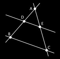 Όμως ισχύει και το αντίστροφο αν σε ένα τρίγωνο μια ευθεία χωρίζει σε ίσους λόγους τις δυο πλευρές, τότε είναι παράλληλη στην τρίτη πλευρά 4.