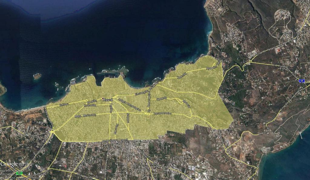 Η προτεινόμενη περιοχή ανάπτυξης ΣΒΑΚ είναι η Δημοτική Ενότητα Χανίων, με έμφαση στο κέντρο της πόλης των Χανίων όπως απεικονίζεται στο παρακάτω απόσπασμα αεροφωτογραφίας.