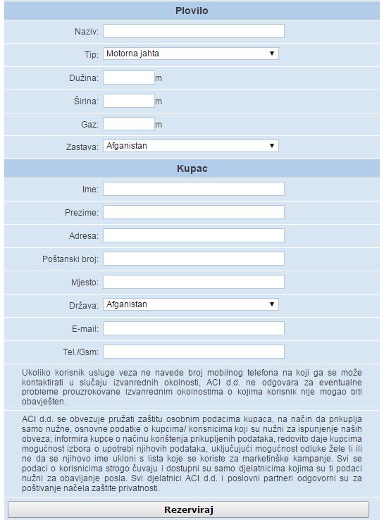 Ilustracija 15: E-booking u ACI marina Izvor:Adriatic Croatia International Club, 2015., https://www.aciclub.hr/rezervacijaweb/default.aspx?lang=hr (10.05.2015.) ACI marine zahtjeva podatak o plovilu za koje se vrši rezervacija.