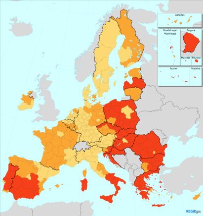 Σενάριο 1: Στήριξη για όλες τις ευρωπαϊκές περιφέρειες Κατηγορίες περιφερειών Λιγότερο ανεπτυγμένες περιφέρειες: κατά κεφαλήν ΑΕΠ < 75 % του μέσου όρου της ΕΕ-27 Περιφέρειες σε μετάβαση: κατά κεφαλήν