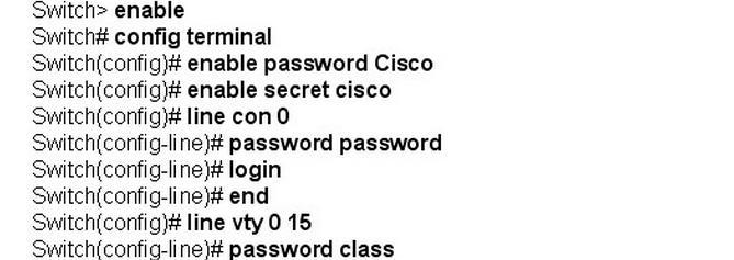 D. Only hosts B and C E. Only hosts B, C, and router R1 13. Refer to the exhibit. Which password will the administrator need to use on this device to enter privileged EXEC mode?