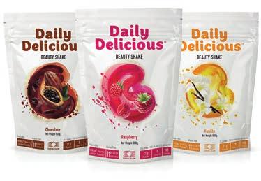 Daily Delicious Beauty Shake Zmeură/Vanilie/Ciocolată cod 213500/213600/213700/211500/211600/211700 prezentare 25 gr/500 gr Eritriol și ștevioglicozide(îndulcitori); proteine din lapte, concentrat