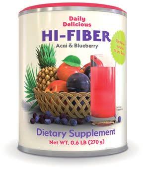 Daily Delicious Hi-Fiber Acai & Blueberry cod 2103 prezentare pulbere 270 g (30 porții a câte 9 g) Fibre (de mere) 3000 mg, inulină (din rădăcină de cicoare) 2790 mg, agent de încărcare (gumă de