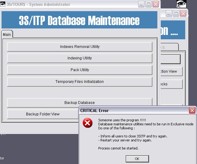 Εάν ανοίγοντας το menu 3S/ITP DataBase Maintenance, εμφανιστεί μήνυμα Critical Error όπως φαίνεται στην