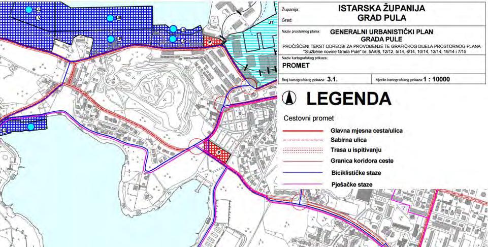 Slika 20. Kartografski prikaz 3.1. Promet GUP grada Pule 3.5.4. URBANISTIČKI PLAN UREĐENJA MAX STOJA ( Službene novine Grada Pule br. 12/12, 13/14 i 19/14-pročišćeni tekst) Članak 5.