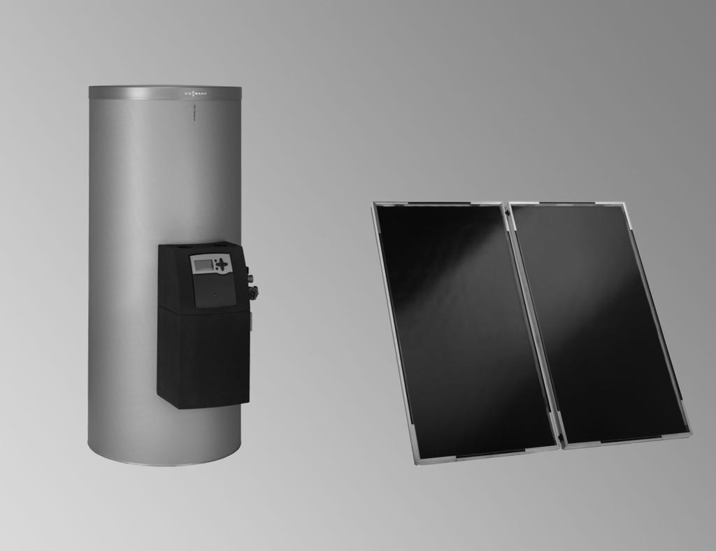 VIESMNN Solarni paket za sanitarno vodo Solarni paket za ogrevanje sanitarne vode z bivalentnim ogrevalnikom sanitarne vode, enoto Solar Divicon, solarno regulacijo, sončnimi kolektorji in