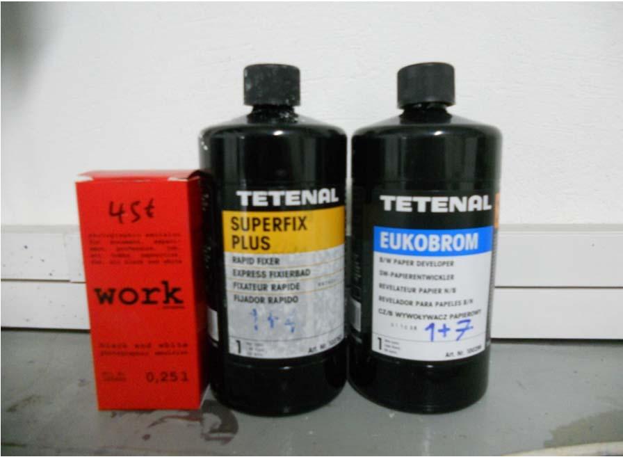 Για την αποτύπωση του πλέγματος στα δοκίμια χρησιμοποιήθηκαν τα εξής χημικά : γαλάκτωμα «work», εμφανιστής «eukobrom» και στερεωτής «superfix plus».