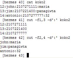 Έντολή cut (-f, -d) -f (επιλογή στηλών που θέλουµε) -d (διαχωριστικό