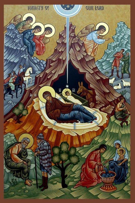 All generations are represented in the wise men who travel to bring their gifts to God: the young (beardless), the grown (black-bearded), and the elderly (white-bearded) The virgin Mother is seen
