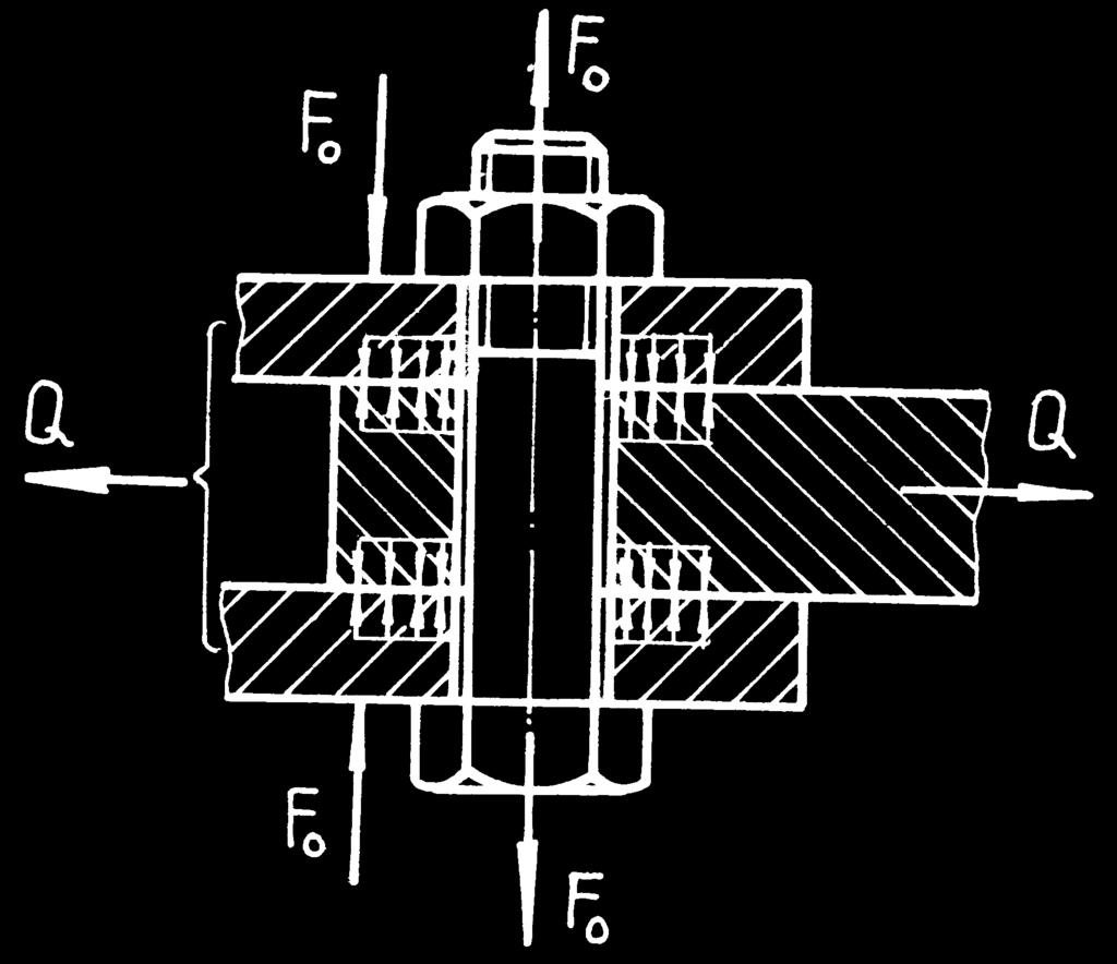 6 Organe de maşini Pentru îndeplinirea inegalităţii (.8), şuruburile se montează cu prestrângere, în tija acestora apărând forţa de întindere F 0, iar în asamblare forţa de compresiune F 0.