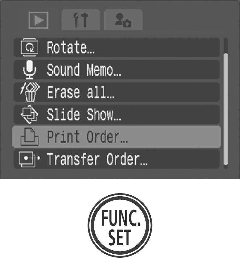 140) Print Type F (Standard) / F G (Both) Tipkom W ili V odaberite fotografiju, pritisnite tipku FUNC./SET i tipkom Y ili X odaberite broj primjeraka (najviše 99).