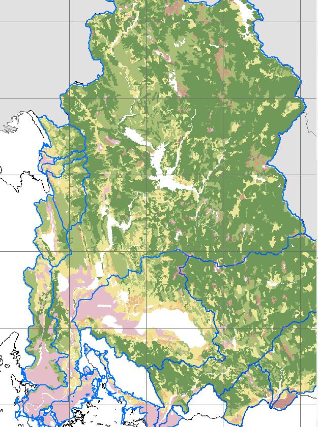 Εικόνα 10.6: Χάρτης συντελεστή φυτοκάλυψης (C) στις υδρολογικές υπολεκάνες του ποταμού Αχελώου για την ΖΔΥΚΠ GR04RΑK0003 & GR04RΑK0005 Εικόνα 10.