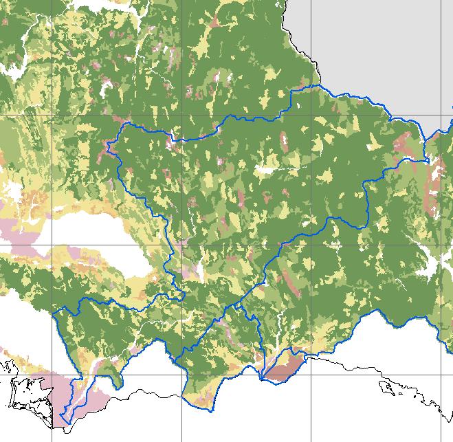 Εικόνα 10.20: Χάρτης συντελεστή φυτοκάλυψης (C) στην λεκάνη απορροής του ποταμού Εύηνου Εικόνα 10.