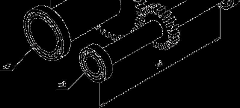 зубаца на зупчанику x4 - осно растојање I (cm) x5 - осно растојање II (cm) x6 - пречник вратила I (cm) x7 - пречник вратила II (cm)